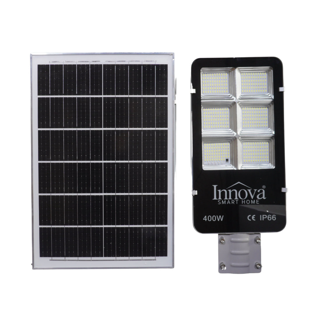 Lampa solara stradala INNOVA 400W cu senzor de lumina si panou separat, IP66 + Cadou Surpriza