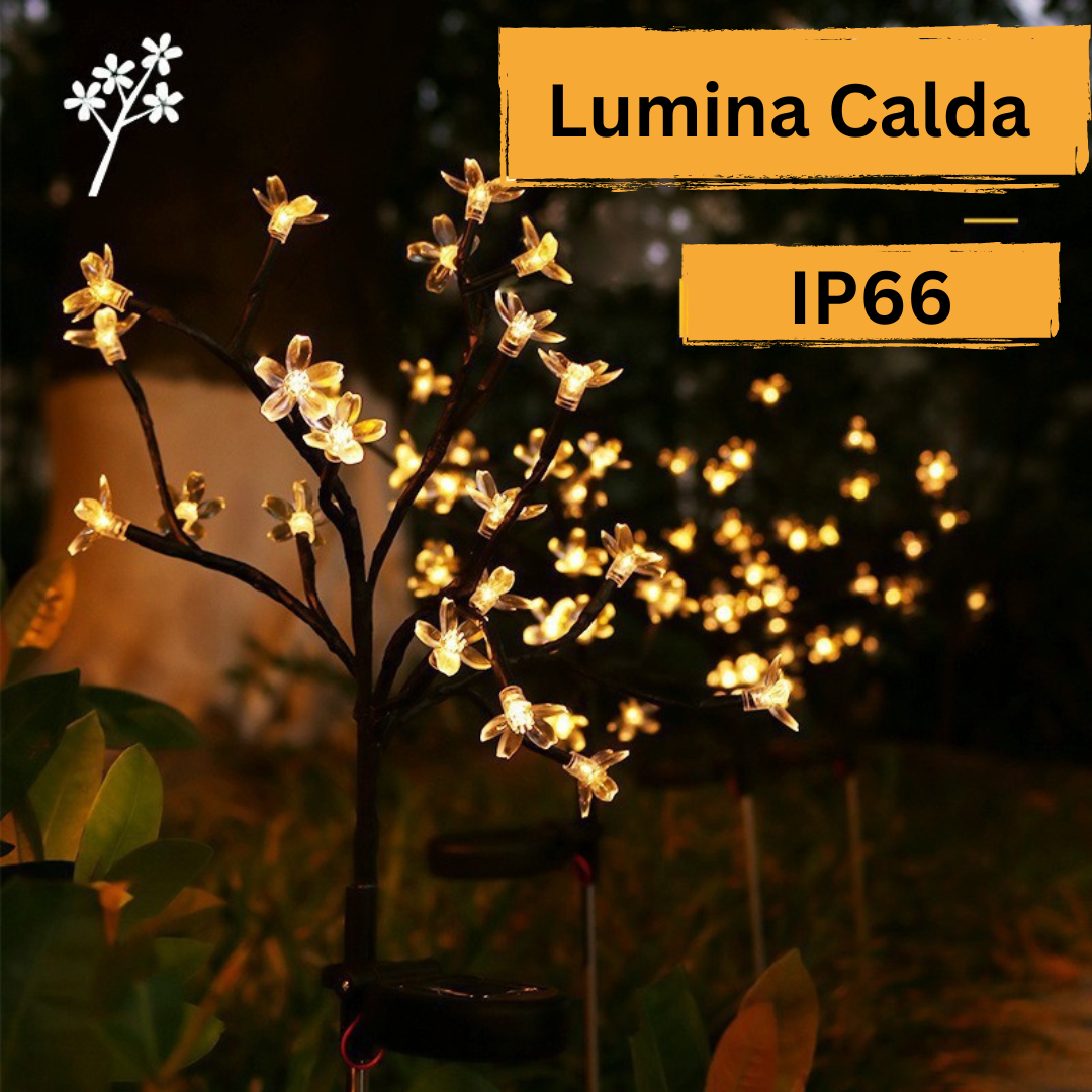 Set 2 Lampi Solare Decorative Ramura cu Flori LED, 65cm, IP66