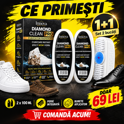 1+1 GRATIS: Curățător profesional pentru adidași Innova Diamond Clean Pro – 100 ml, cu perie și burete