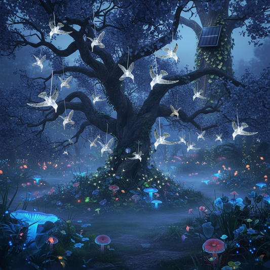 Set 2x Instalatie Solara Decorativa PASARI cu LED – 20 Pasari Luminoase M375-7, Lumina RECE