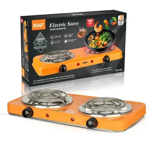 Aragaz Electric RAF R.8011B, 2000W, control temperatura și protecție la supraincalzire, 2 Plite 1000W + 1000W - RAF Profesional