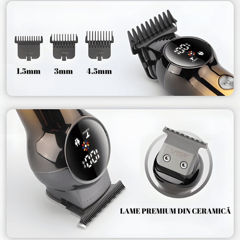 Aparat de Tuns Profesional VGR V-989 pentru Barba Contur & Corp Afisaj LED cu Acumulator Lame din Otel Inoxidabil