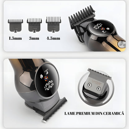 Aparat de Tuns Profesional VGR V-989 pentru Barba Contur & Corp Afisaj LED cu Acumulator Lame din Otel Inoxidabil