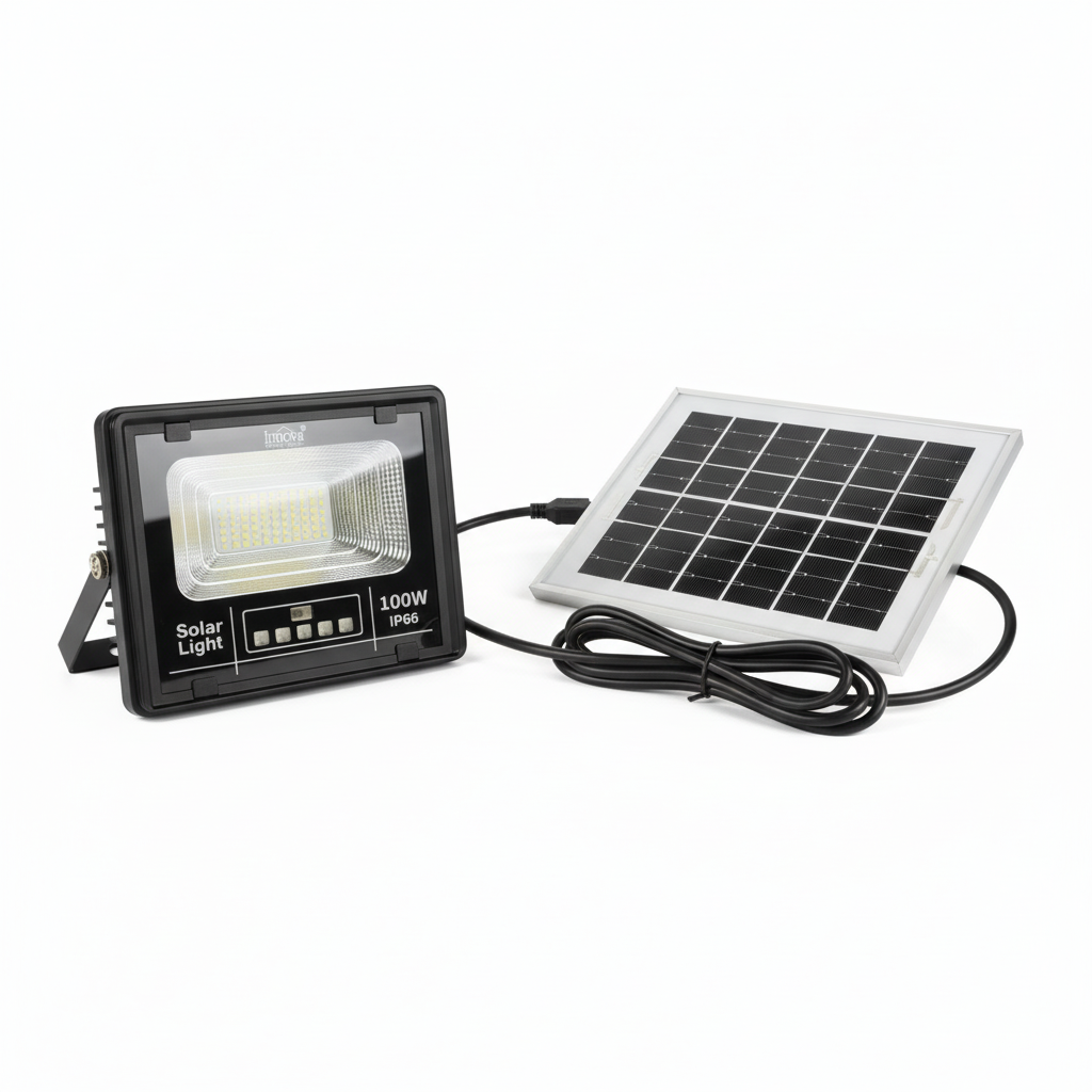 Set 4 x Proiector Solar Innova 100W , IP66 , Indicator Batarie , Telecomanda , 6500k , 3 Ani Garantie
