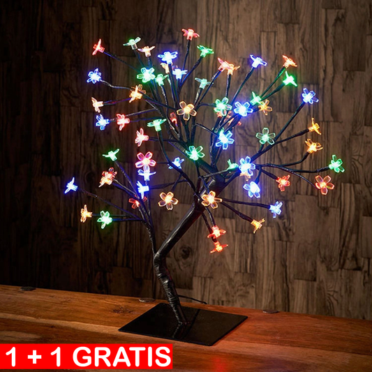 Pachet 2 x Bonsai decorativ cu flori de cires, 28 LED Multicolor