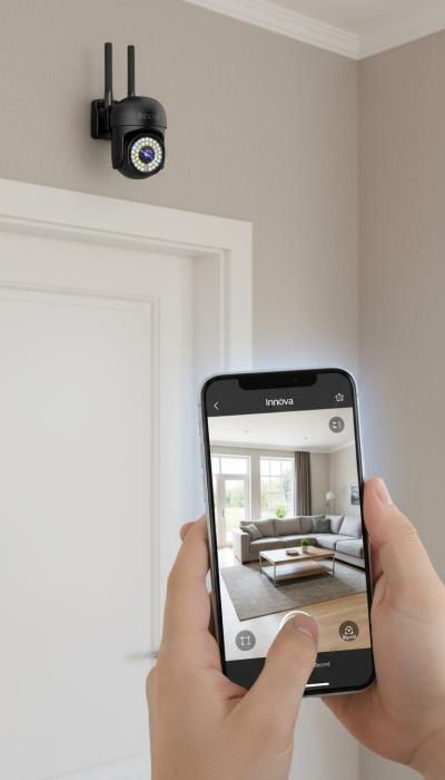 Cameră de Supraveghere Innova WIFI, 36 LED-uri, HD, Viziune Nocturnă cu Infraroșu și Protecție IP66 + Card Cadou