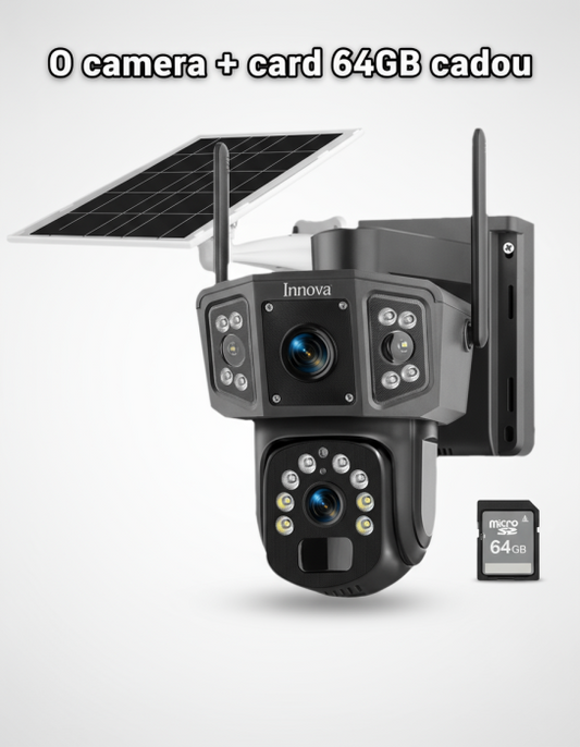 Black Friday - Camera Supraveghere Solara Dubla INNOVA WIFI , 6MP , Full HD, PTZ 360°, baterie 12000mAh, + 1 card 64gb Cadou , 3 ani garantie