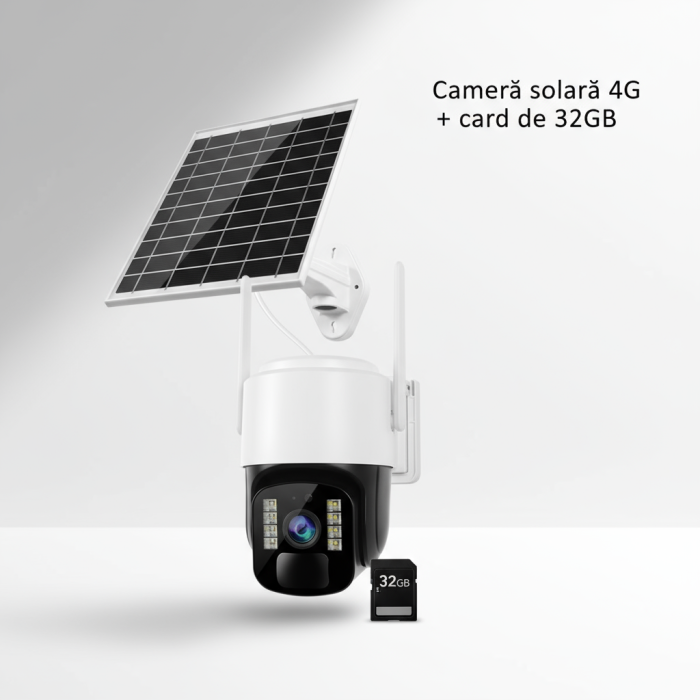 Cameră Supraveghere Solară INNOVA 4G TS1 + Card 32GB, ,3MP, PTZ 355°, Night Vision Color, Audio Bidirecțional, Alarmă, O-Kam Pro