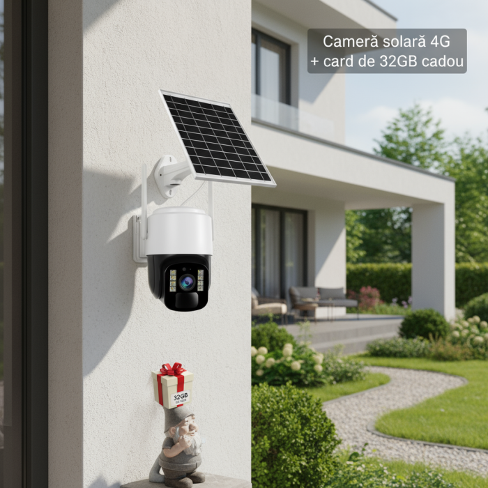 Cameră Supraveghere Solară INNOVA 4G TS1 + Card 32GB, ,3MP, PTZ 355°, Night Vision Color, Audio Bidirecțional, Alarmă, O-Kam Pro