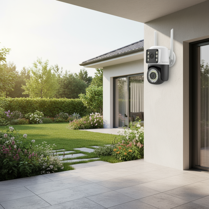 Black Friday - Cameră Video Duală INNOVA VISION SMART 6MP , 42 Led, Vedere 360°, WiFi, Vedere Nocturna,Live Pe telefon+ Card Cadou 32gb