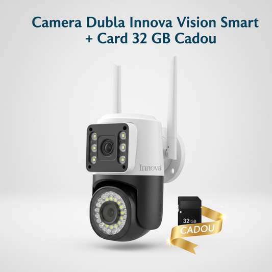 Black Friday - Cameră Video Duală INNOVA VISION SMART 6MP , 42 Led, Vedere 360°, WiFi, Vedere Nocturna,Live Pe telefon+ Card Cadou 32gb