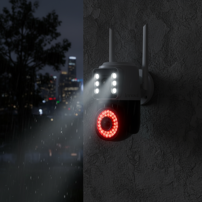 Black Friday - Cameră Video Duală INNOVA VISION SMART 6MP , 42 Led, Vedere 360°, WiFi, Vedere Nocturna,Live Pe telefon+ Card Cadou 32gb