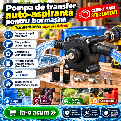 Pompă de Transfer Autoaspirantă pentru Bormașină – 25 L/min