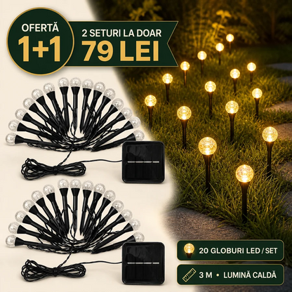 1+1 GRATIS - Instalatie Solara de Grădină cu 20 Globuri LED 3m rezistenta la Intemperii si Inghet