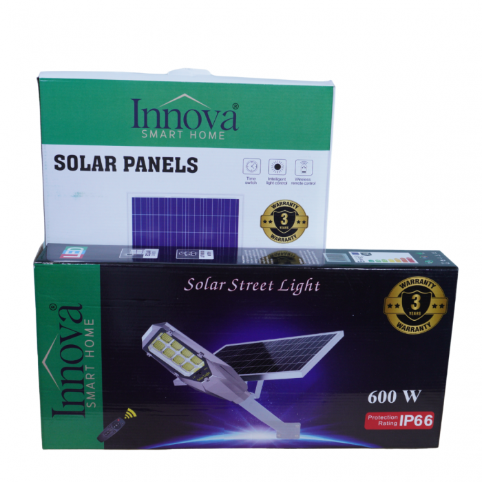 Lampa solara Aurum by Innova 600W cu panou separat, IP66, telecomanda si kit complet de instalare + Cadou Surpriza