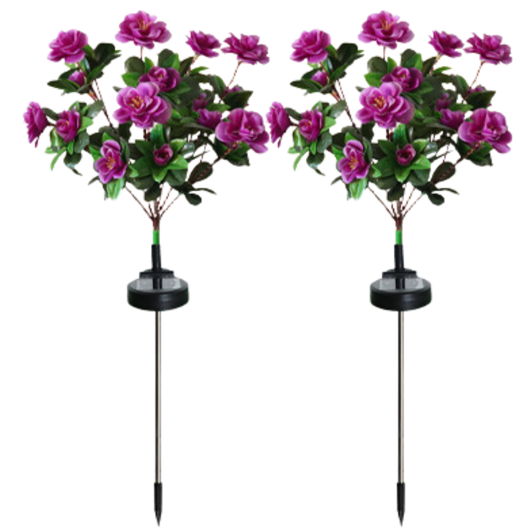 Lampa Solară Set 2 x Trandafiri Roz cu 7 Flori LED M373-8 – Decor Floral de Gradina, IP66, 60cm, Iluminare Calda