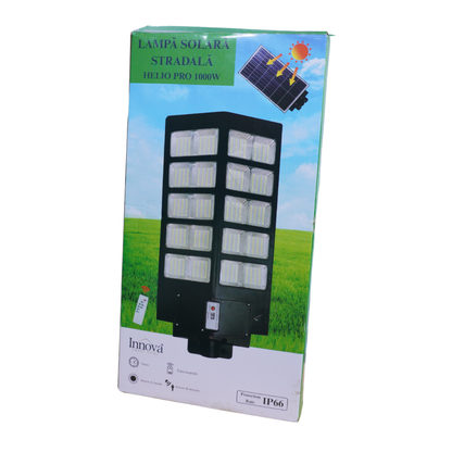 Lampa Solara Stradala Helio PRO Innova 1000W – LED 80 000 lm, Senzor Miscare, Senzor Lumina IP66, Telecomanda & Suport Prindere + Cadou Surpriza