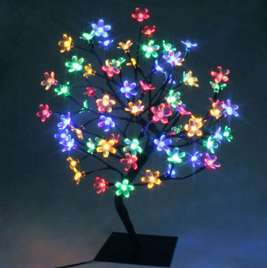 Black Friday - Pachet 2 x Bonsai decorativ cu flori de cires, 28 LED Multicolor