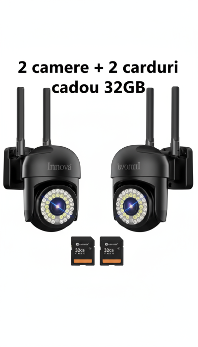 Pachet 2 x Cameră de Supraveghere Smart Innova, 36 LED-uri, HD, IP66 + 2 Carduri Cadou