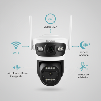 Black Friday - Camera Supraveghere Duală INNOVA X-TRAK, 6MP, WiFi/Lan , live pe telefon + Card Cadou