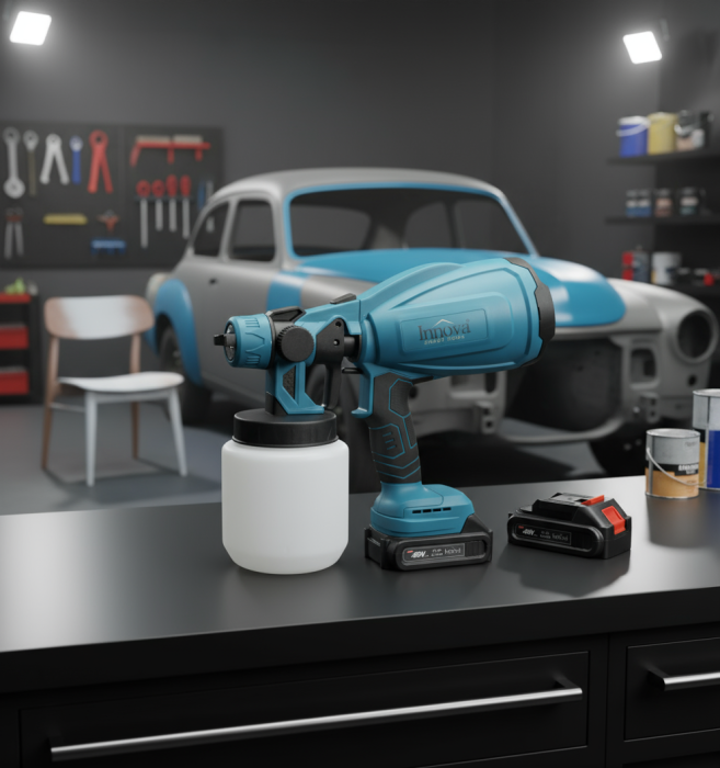 Black Friday -Pistol de Pulverizare Electric, Fără Fir, 800W, 48V, 2 Acumulatori Li-Ion, 800 ml, HVLP, Pulverizare Fină, Innova (Copy)