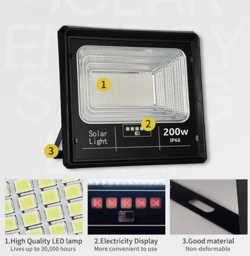 Proiector LED Jortan cu panou solar 200w si telecomanda, IP66 +cadou surpriza