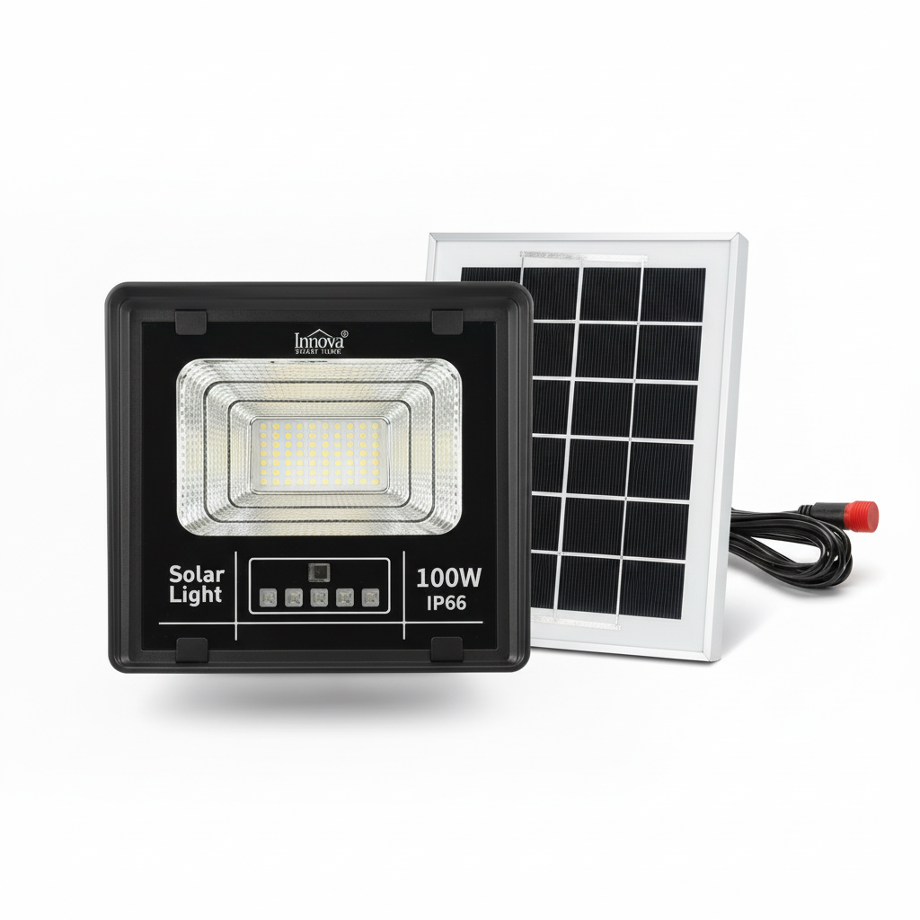 Set 4 x Proiector Solar Innova 100W , IP66 , Indicator Batarie , Telecomanda , 6500k , 3 Ani Garantie