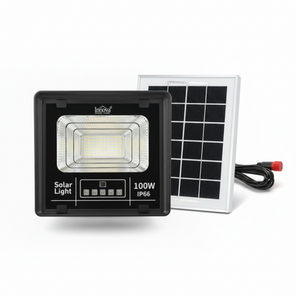 Set 2 X Proiector Solar Innova 100W , IP66 , Indicator Batarie , Telecomanda , 6500k , 3 Ani Garantie