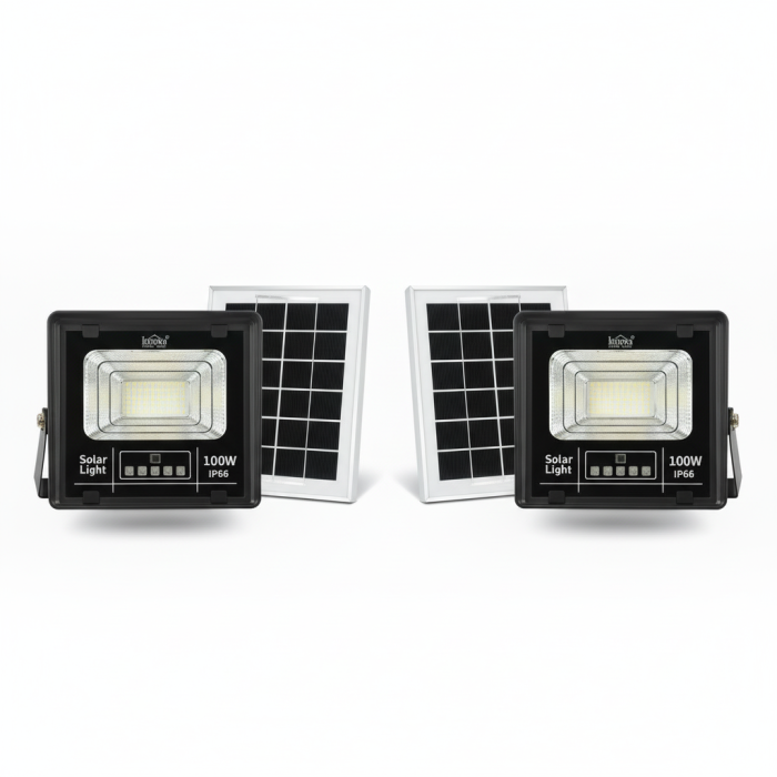 Set 2 X Proiector Solar Innova 100W , IP66 , Indicator Batarie , Telecomanda , 6500k , 3 Ani Garantie