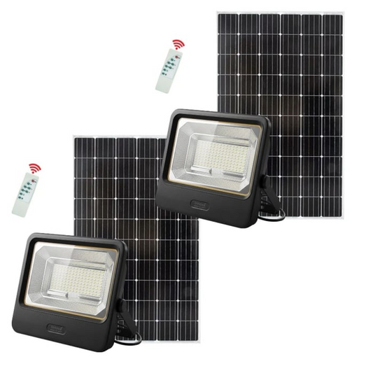 Set 2 Proiectoare Solare LED 600W Innova Smart Home Cyborg, IP67, Panouri Solare 35x29 cm și Telecomenzi
