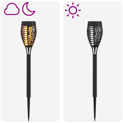 Set 10 Lampi Solare Tip Torta pentru Gradina, Efect Flacara de Foc, 47,5 cm, Negre