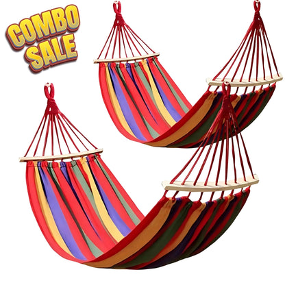 Set 2 Hamace cu Bară de Lemn – Bumbac 180×80 cm