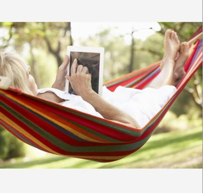 Set 2 Hamace cu Bară de Lemn, Bumbac 180×80 cm, Relaxare de Vara pentru 2 Persoane
