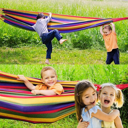 Set 2 Hamace Duble din Bumbac cu Bară de Lemn, 150x250 cm