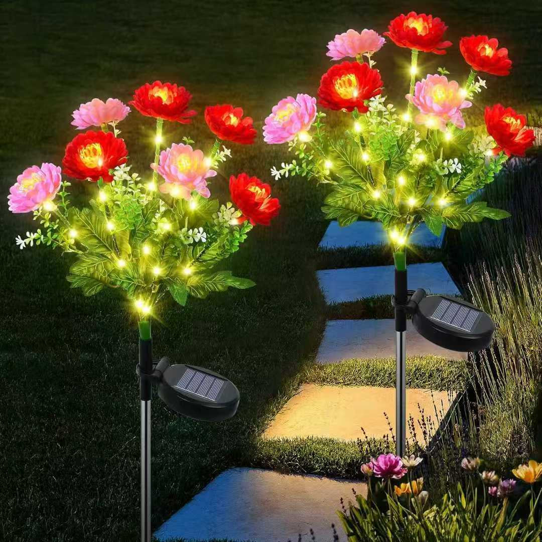 Set 2 lampi solare bujori roz 60cm – decor gradina cu LED si panou solar