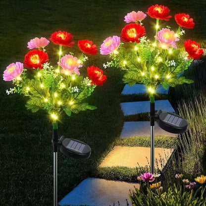 Set 2 lampi solare bujori roz 60cm – decor gradina cu LED si panou solar