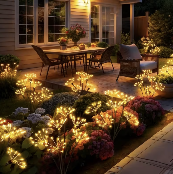 Set 2 Lampi Solare Decorative de Gradina Tip Papadie, 72 cm, 6 Ramuri Flexibile, 60 LED , Lumina Alb Cald