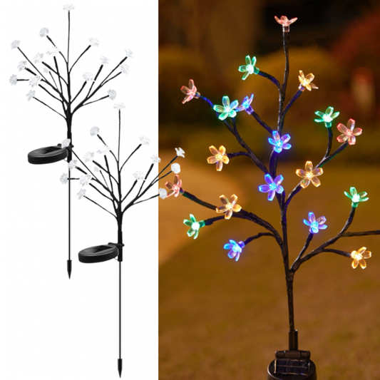 Set 2 lampi solare ramura flori LED 65cm lumina calda/multicolor IP66