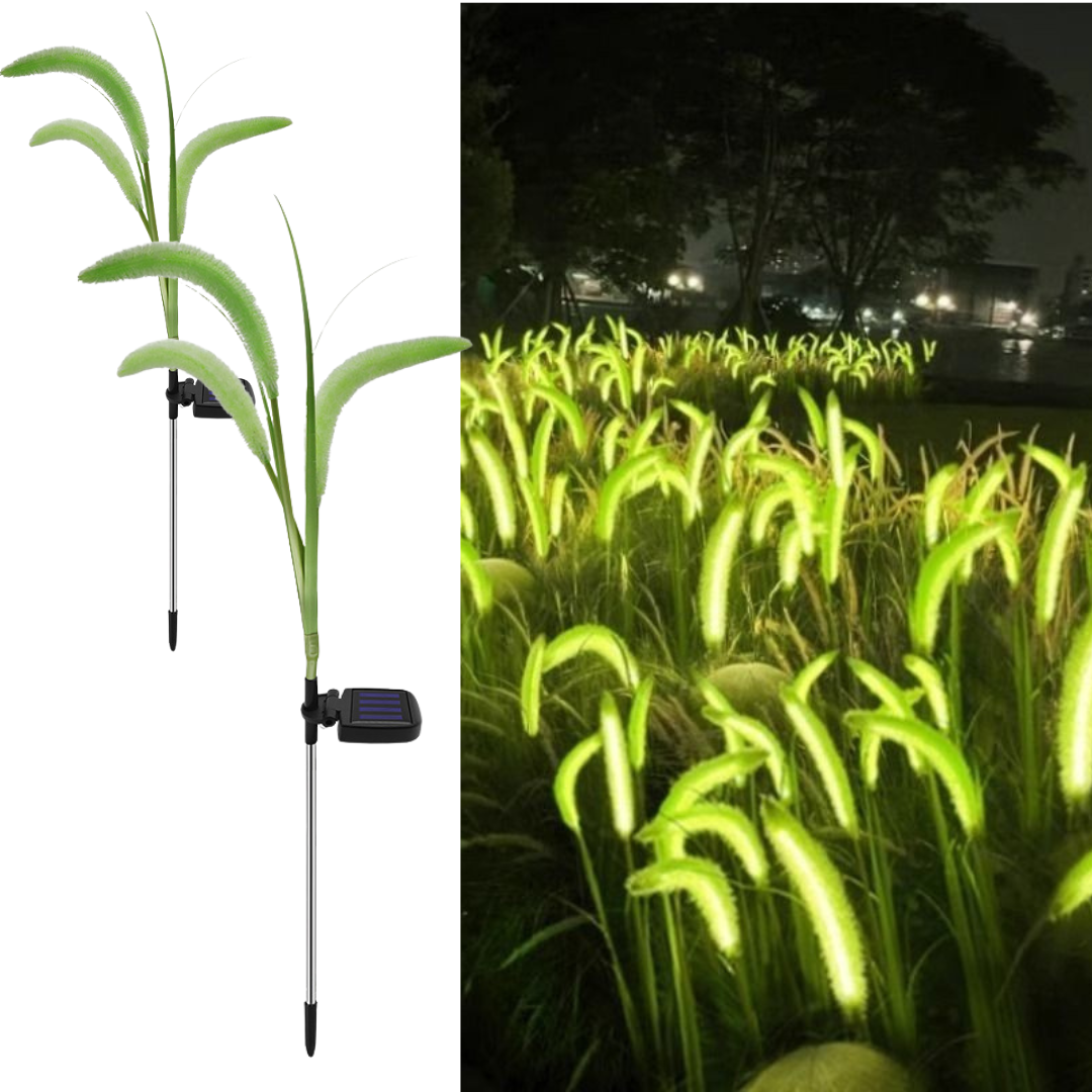 Set 2 lampi solare iarba ornamentala verde 80cm LED lumina calda IP66