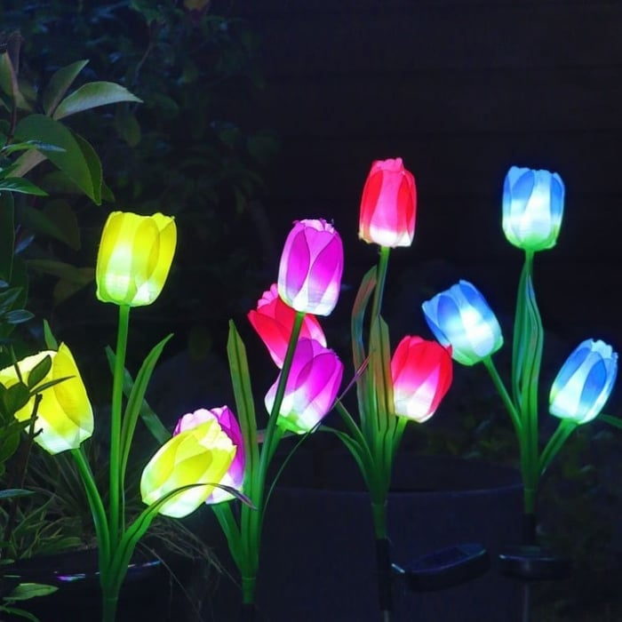 Set 2 Lampi Solare Lalele Decorative, 70cm, IP66, LED cu Senzor Lumina