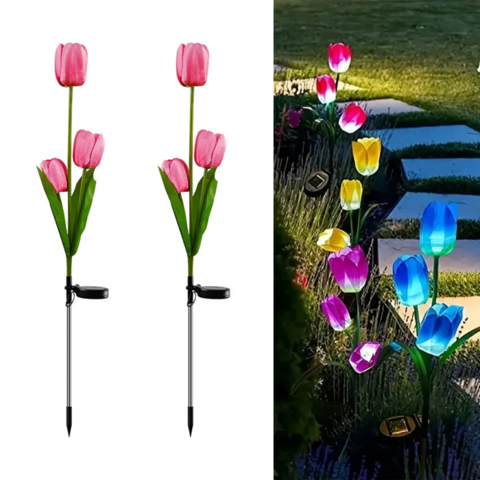 Set 2 lampi solare lalele 70cm IP66 LED cu senzor lumina