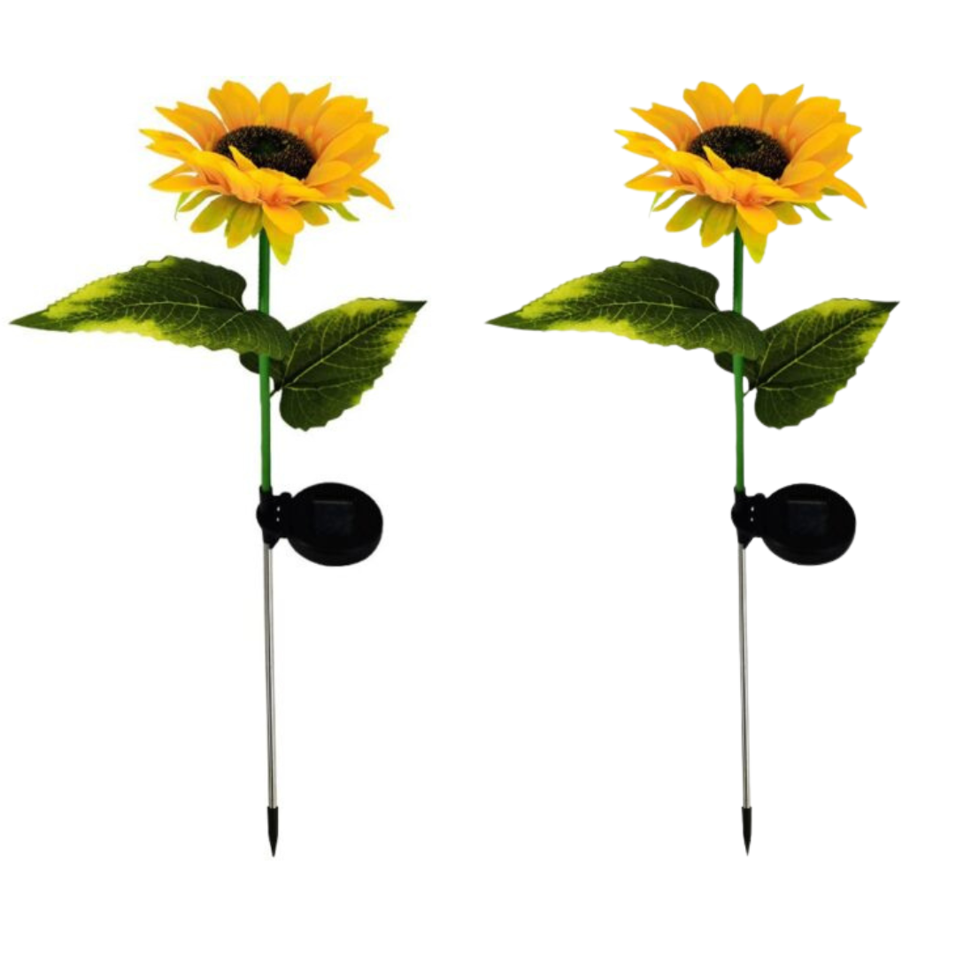 Black Friday - Set 2 x Lămpi Solare LED tip Floarea Soarelui pentru Grădină, 10 Micro-LED-uri, Înălțime 70 cm, IP65, Iluminare Automată cu Senzor