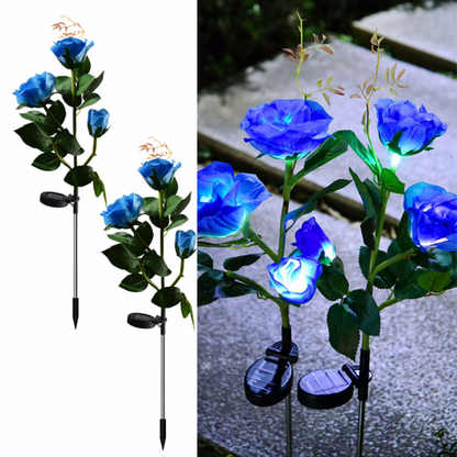 Set 2 x Lampi Solare Trandafir cu 3 Flori LED – Decor Elegant de Gradina, Tarus si Panou Solar