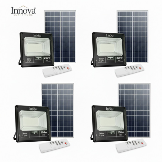 Set 4 x Proiector LED INNOVA 200W Cu Panou Solar si telecomanda, IP66 + Cadou Surpriza