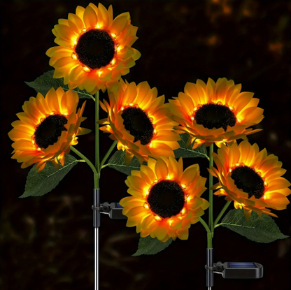 Set 2 Lămpi Solare cu 3 Flori LED tip Floarea Soarelui