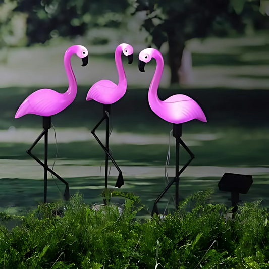 Set 3 Flamingo Solari cu LED pentru Grădină
