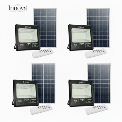 Set 4 x Proiector Solar Innova 100W , IP66 , Indicator Batarie , Telecomanda , 6500k , 3 Ani Garantie