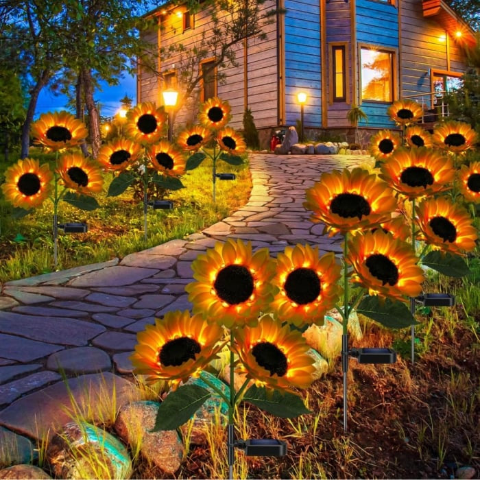Set 4 x Lămpi Solare LED tip Floarea Soarelui pentru Grădină