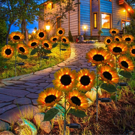 Set 4 x Lămpi Solare LED tip Floarea Soarelui pentru Grădină