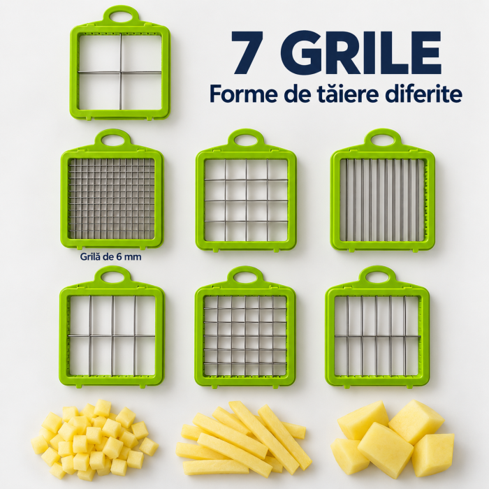 Tocător multifuncțional TAKUMI HOME by Innova, 25 piese, pentru legume și fructe – cubulețe pentru salata de boeuf, feliere și răzuire